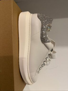 Steve Madden White Sneakers with Silver Crystal Heel